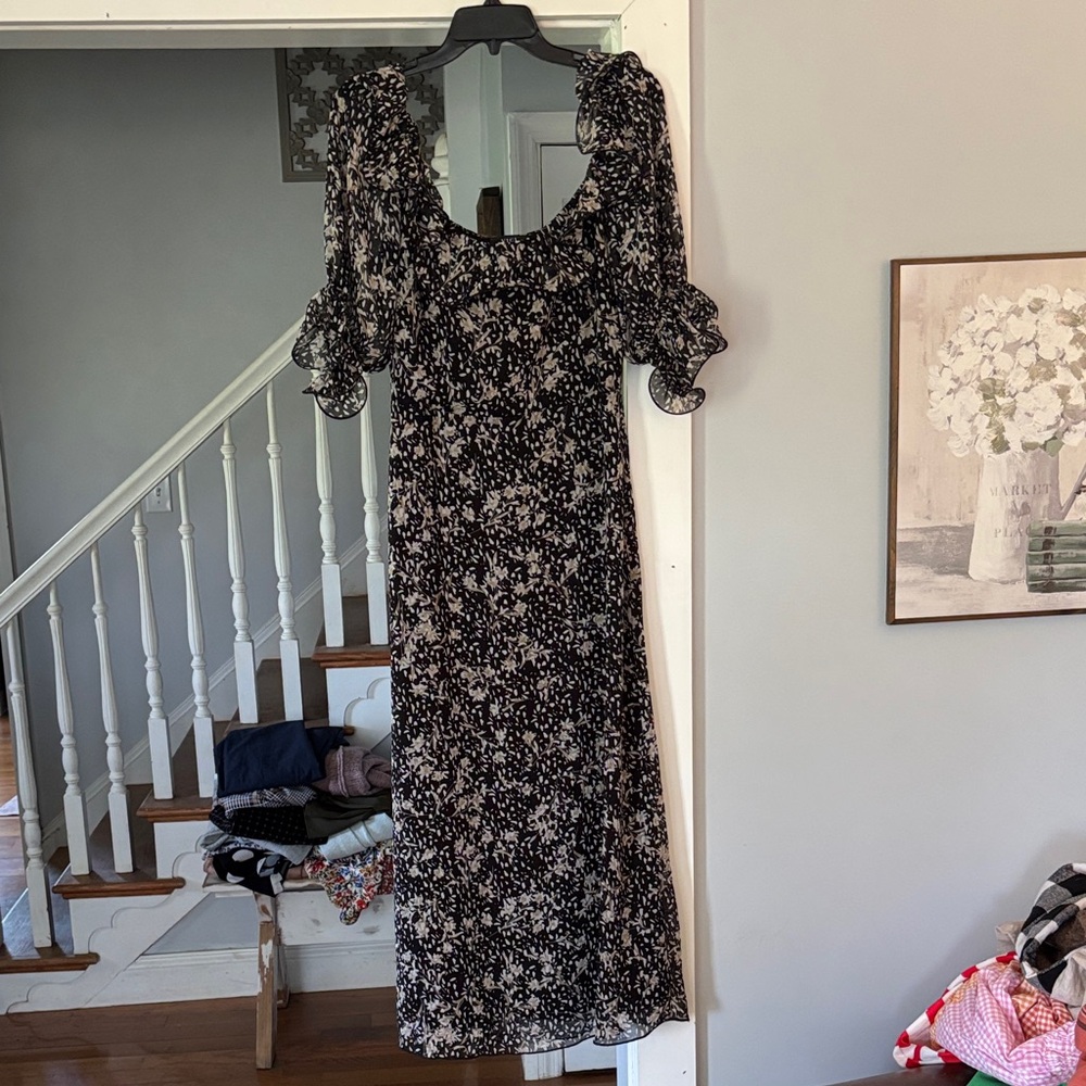 Floral Black and White Women's Dress